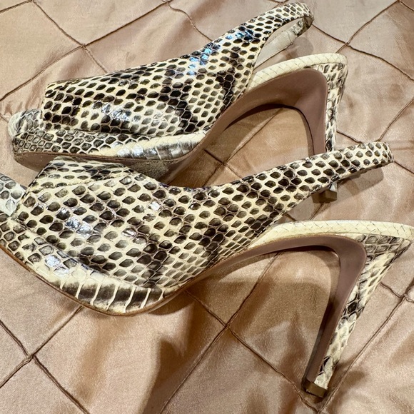 Elie Tahari Snakeskin Patterned Heels - Cream and Brown, platform stilettos - Picture 8 of 15